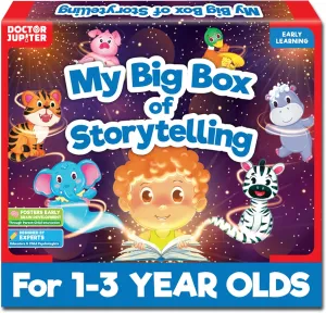 Books,10 Animal Masks & 1 Hand Puppet |Great for X-Mas or Birthdays|Educational Toy for Ages 1-2-3 Doctor Jupiter Storytelling Set for Toddlers | Gift for 1-3 Year Old Boys & Girls | procure Includes 4 Board 