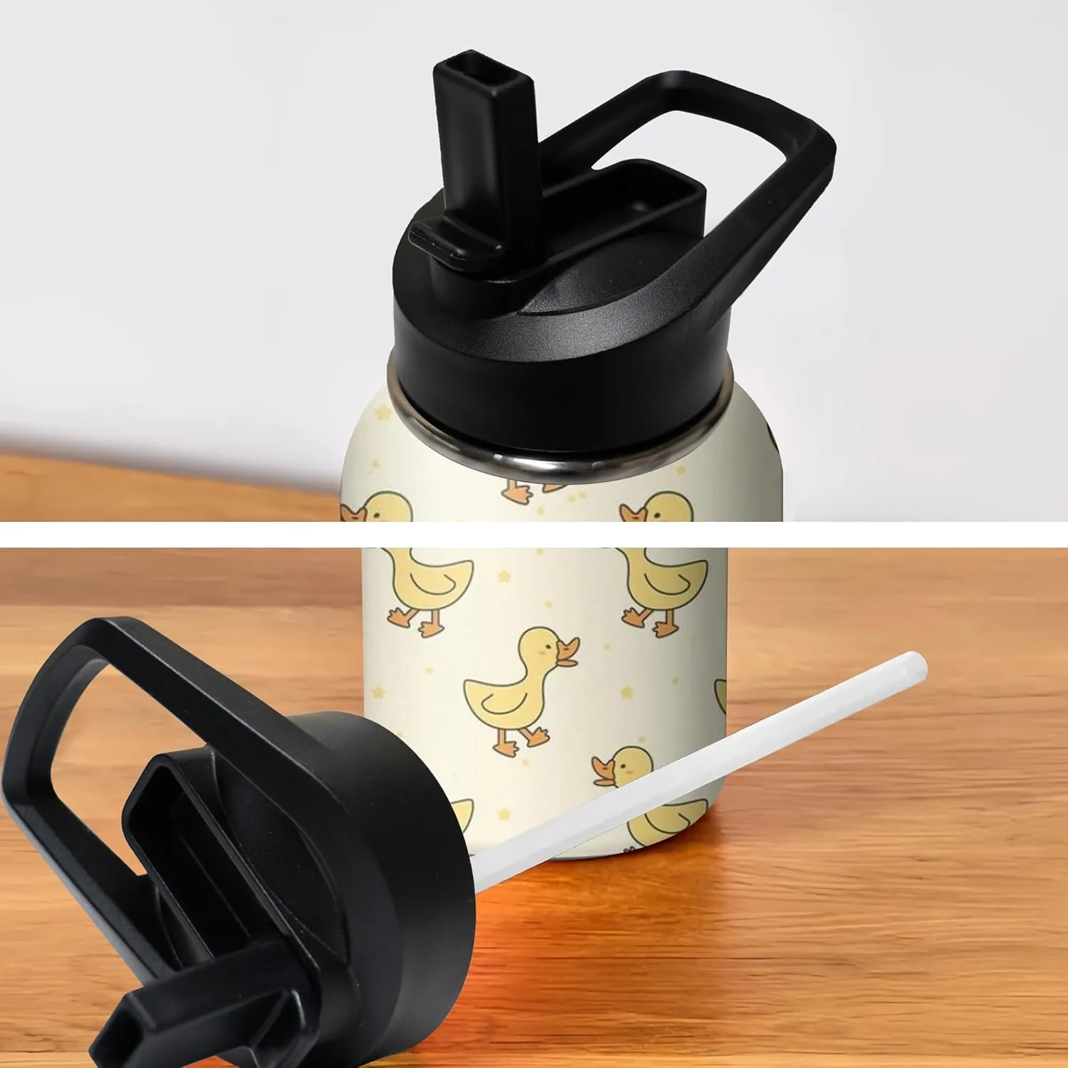 Bottle with Handle and Flip Straw, Sports Stainless Steel Insulated Cup, Travel Coffee Mug Tumbler, Birthday Mothers Day Chritmas Gifts for fee passion brutal conservative Women Animal Lovers 18oz Cute Duck Water 
