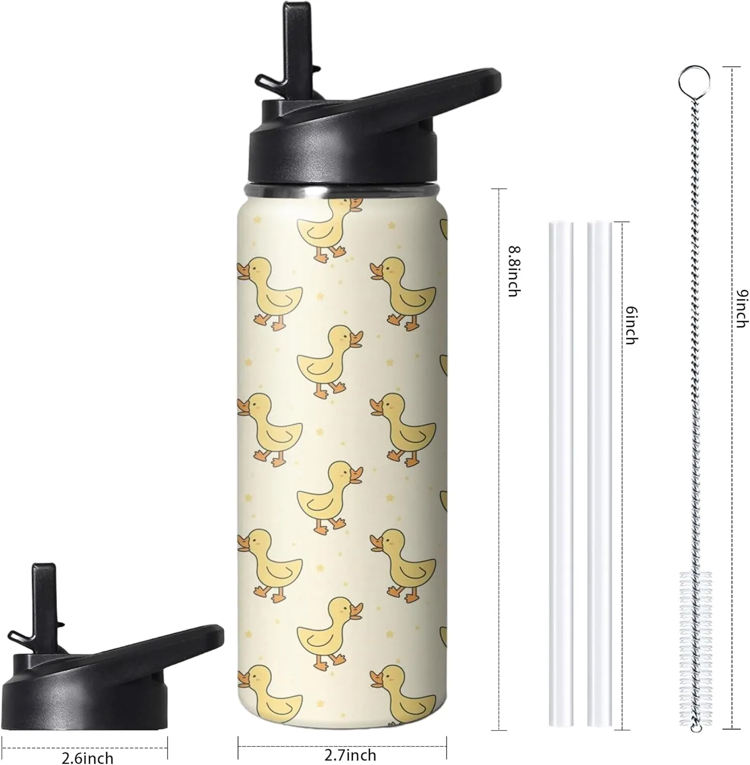 Bottle with Handle and Flip Straw, Sports Stainless Steel Insulated Cup, Travel Coffee Mug Tumbler, Birthday Mothers Day Chritmas Gifts for fee passion brutal conservative Women Animal Lovers 18oz Cute Duck Water 