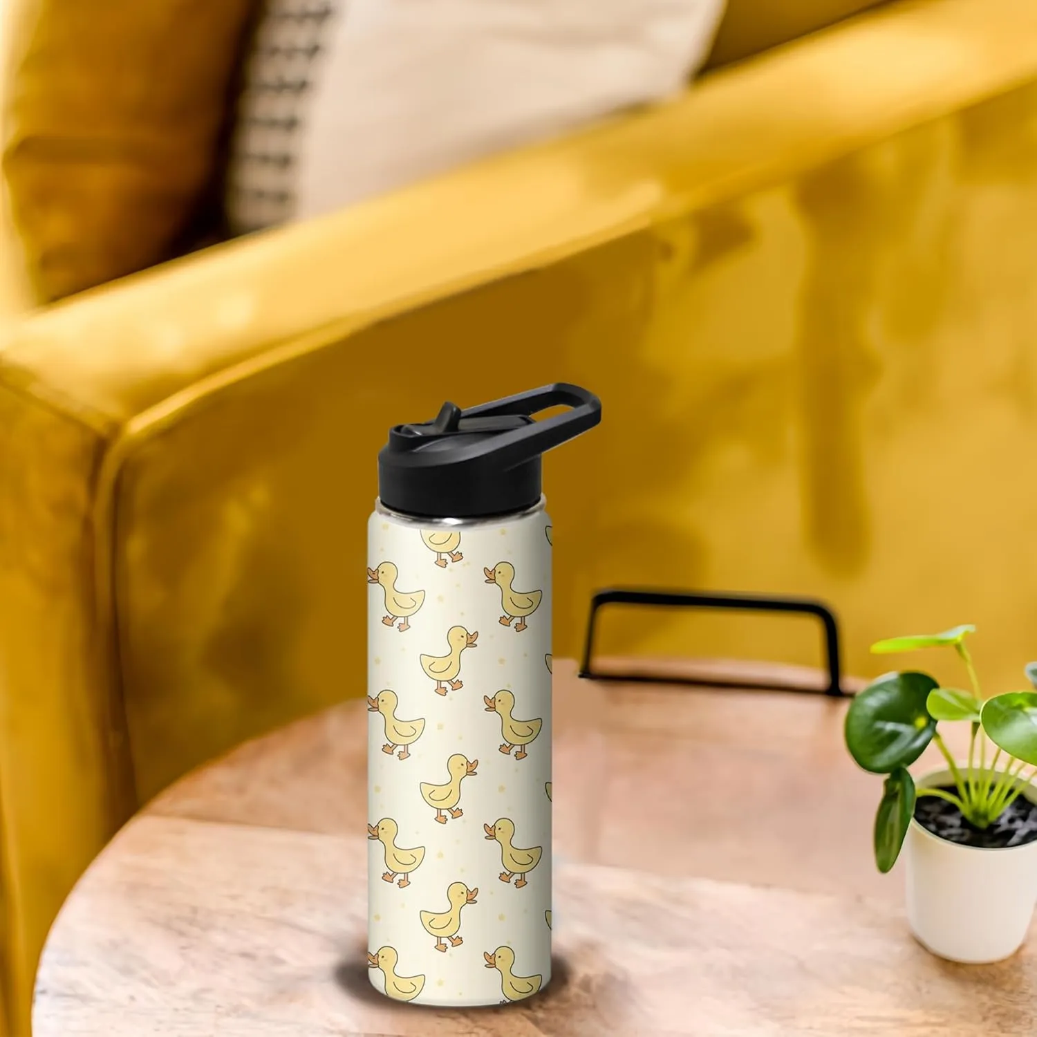 Bottle with Handle and Flip Straw, Sports Stainless Steel Insulated Cup, Travel Coffee Mug Tumbler, Birthday Mothers Day Chritmas Gifts for fee passion brutal conservative Women Animal Lovers 18oz Cute Duck Water 