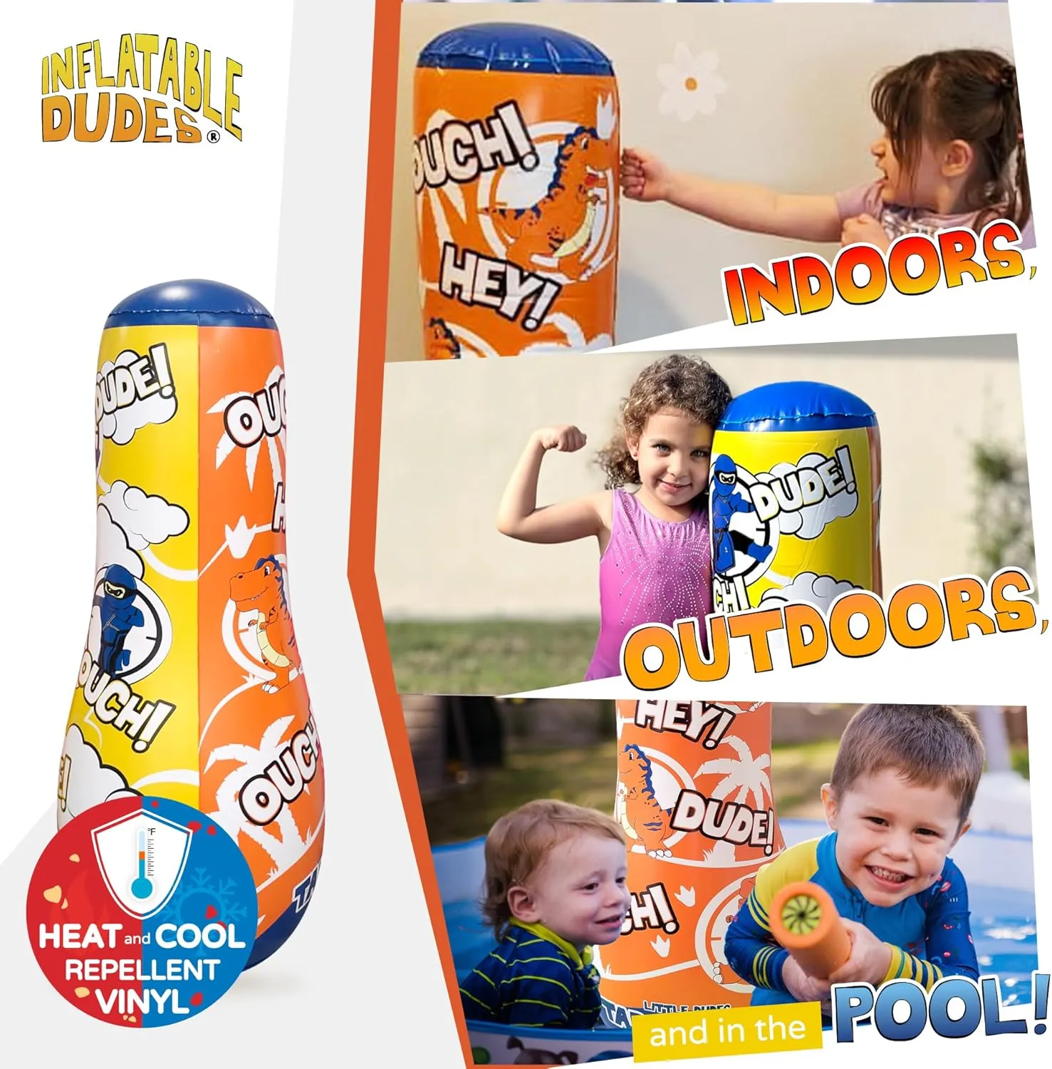 Bounce-Back Action! | Indoor Outdoor -Party Games INFLATABLE DUDES Target Bags -Kids Punching Bag | Already Filled with Sand| Bop Bag | Premium Inflatable Toy | Punching Bag for Kids | outstanding inventor Enhanced 