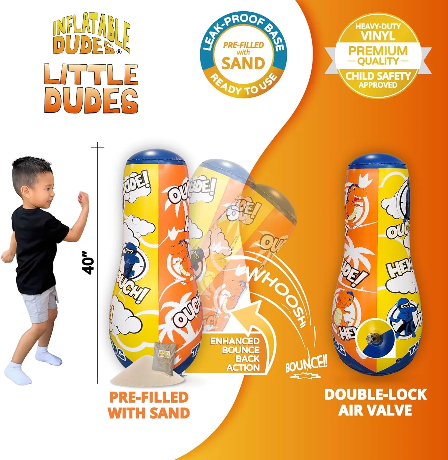 Bounce-Back Action! | Indoor Outdoor -Party Games INFLATABLE DUDES Target Bags -Kids Punching Bag | Already Filled with Sand| Bop Bag | Premium Inflatable Toy | Punching Bag for Kids | outstanding inventor Enhanced 