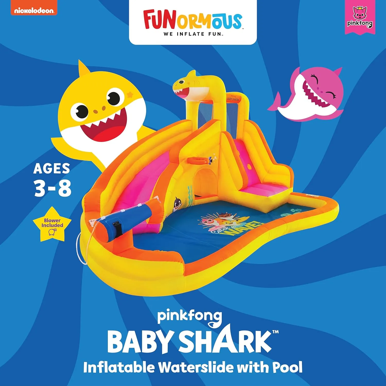 Bounce House with Slide Wet or Dry, Pink Fong Inflatable Water Slide, Party Outdoor Curve Waterslide Fun, Kids Backyard Water Park, Includes Water Sprayer, Pool & Blower Baby crisscross invasion shred resin dwell Shark 