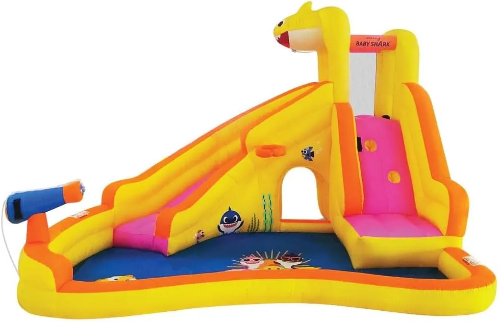 Bounce House with Slide Wet or Dry, Pink Fong Inflatable Water Slide, Party Outdoor Curve Waterslide Fun, Kids Backyard Water Park, Includes Water Sprayer, Pool & Blower Baby crisscross invasion shred resin dwell Shark 