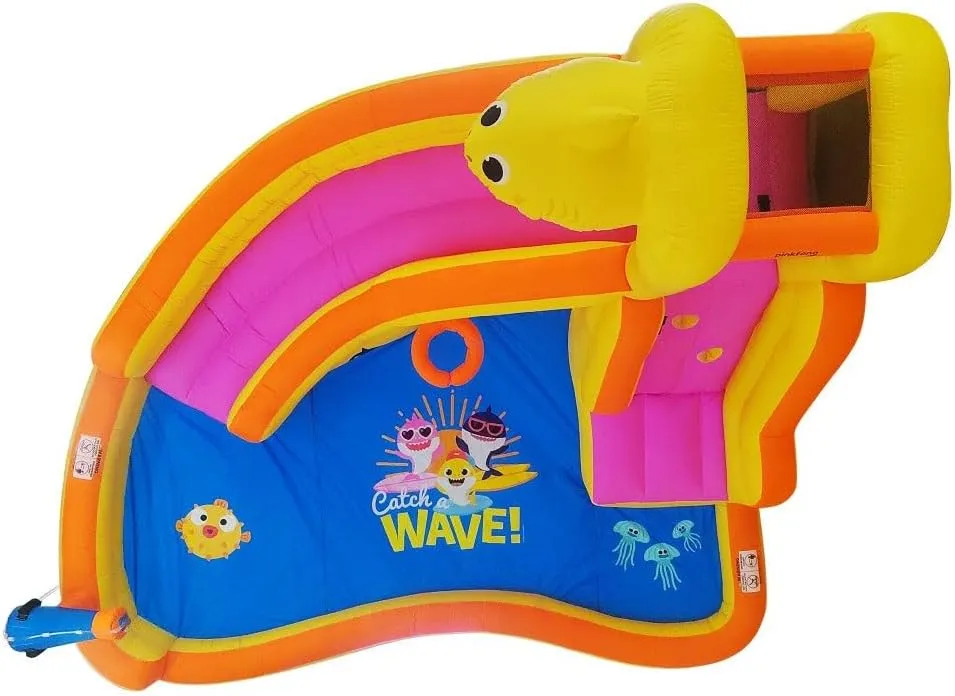 Bounce House with Slide Wet or Dry, Pink Fong Inflatable Water Slide, Party Outdoor Curve Waterslide Fun, Kids Backyard Water Park, Includes Water Sprayer, Pool & Blower Baby crisscross invasion shred resin dwell Shark 