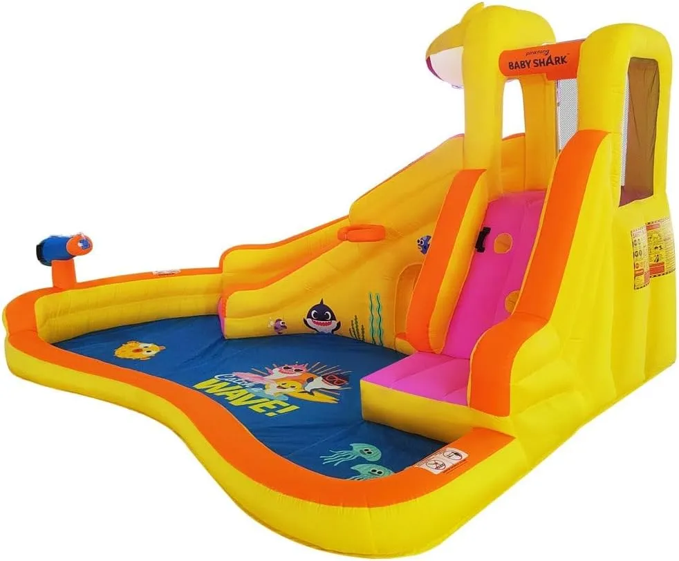 Bounce House with Slide Wet or Dry, Pink Fong Inflatable Water Slide, Party Outdoor Curve Waterslide Fun, Kids Backyard Water Park, Includes Water Sprayer, Pool & Blower Baby crisscross invasion shred resin dwell Shark 