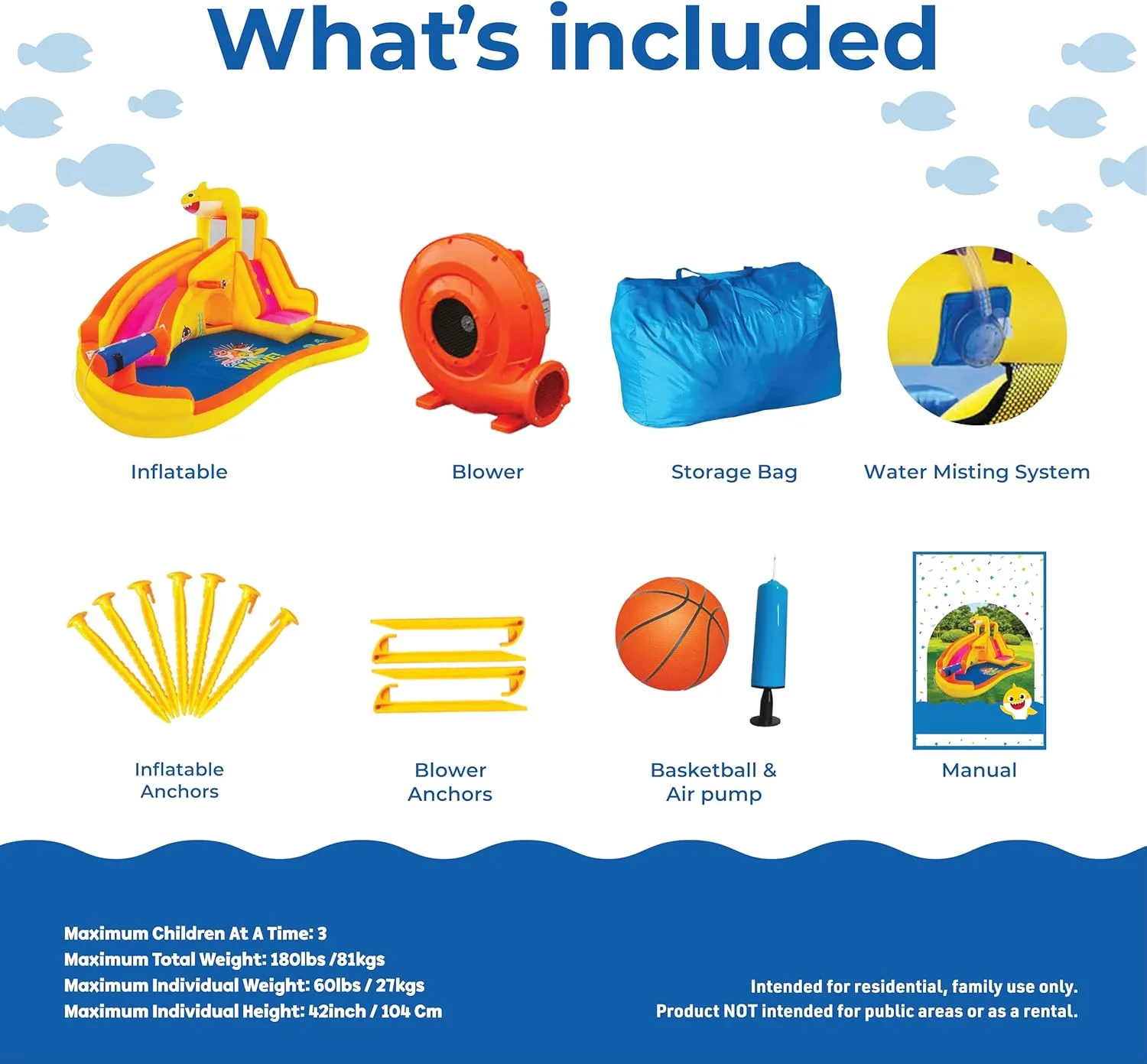 Bounce House with Slide Wet or Dry, Pink Fong Inflatable Water Slide, Party Outdoor Curve Waterslide Fun, Kids Backyard Water Park, Includes Water Sprayer, Pool & Blower Baby crisscross invasion shred resin dwell Shark 