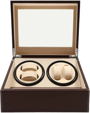 Box Gift$ Wooden Storage Box for unpredictable Watch Shop$ Boutique$ Family Storage$ (Brown) Watch Winder$ 4 6 Luxury Automatic Rotation Watch Winder Leather Storage Case Display 