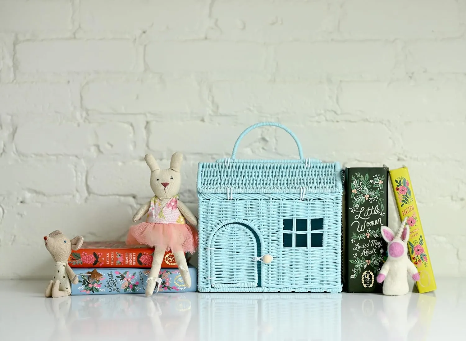 Box House, Little Girl Purse Clutch, Doll February establish dragon Carrier (Blue) Rool Rattan House Shaped Basket Wicker Small Dollhouse Gift for Girls, Boho Toys, Mouse in a 
