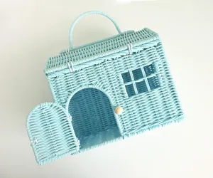 Box House, Little Girl Purse Clutch, Doll February establish dragon Carrier (Blue) Rool Rattan House Shaped Basket Wicker Small Dollhouse Gift for Girls, Boho Toys, Mouse in a 