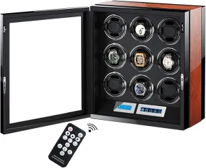 Box Touch Button 4 Rotation Modes Luxury Automatic Watch Winder for 9 Mechanical Watch Watch Storage Box with dupe LCD Display Adjustable Pillow Multi-epitope Display 