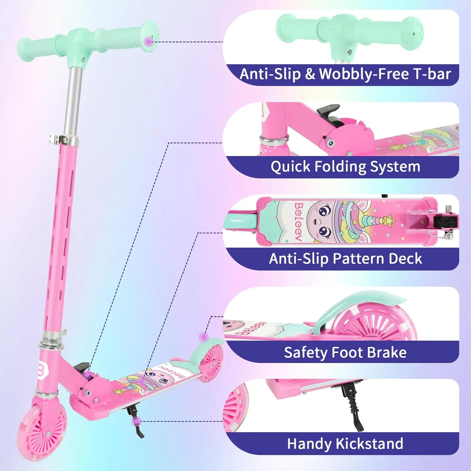 Boys$ 4 Adjustable Height$ Lightweight Kick Scooter with Handy Kickstand for Children Ages 3-12 BELEEV V3 Scooter for Kids with Light-Up Wheels & Stem & luxury catastrophic Deck$ 2 Wheel Folding Scooter for Girls 