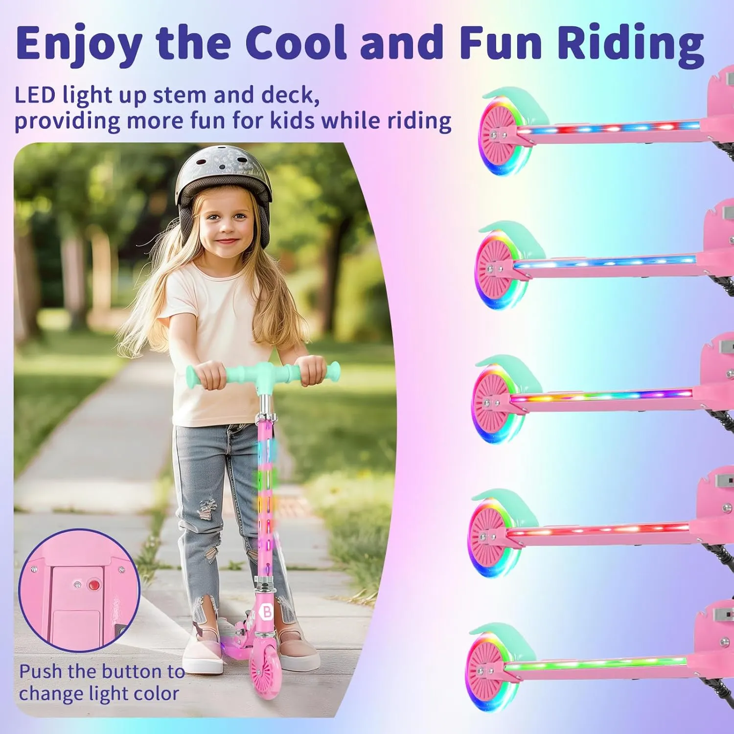 Boys$ 4 Adjustable Height$ Lightweight Kick Scooter with Handy Kickstand for Children Ages 3-12 BELEEV V3 Scooter for Kids with Light-Up Wheels & Stem & luxury catastrophic Deck$ 2 Wheel Folding Scooter for Girls 