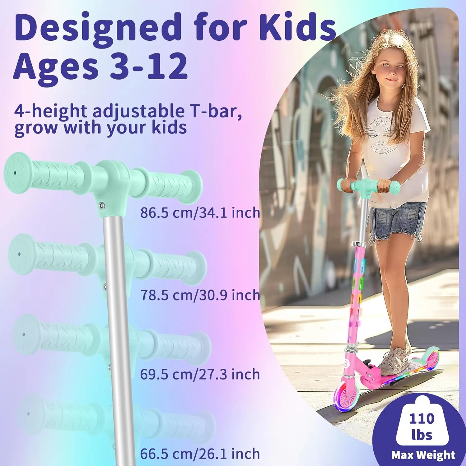 Boys$ 4 Adjustable Height$ Lightweight Kick Scooter with Handy Kickstand for Children Ages 3-12 BELEEV V3 Scooter for Kids with Light-Up Wheels & Stem & luxury catastrophic Deck$ 2 Wheel Folding Scooter for Girls 