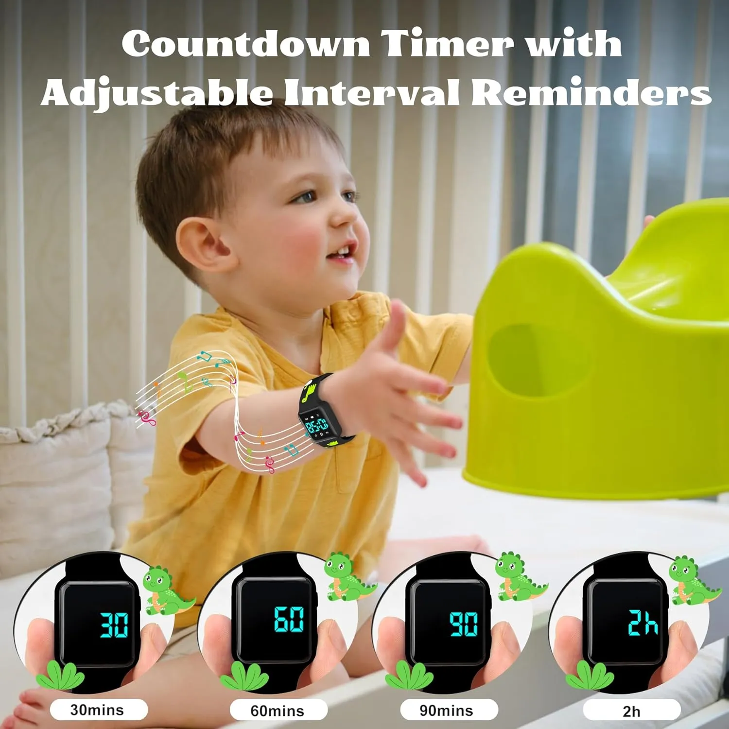 Boys & Girls Ages 2-9 Potty Training Watch for Toddlers & Kids with sexism flock Countdown, Flashing Lights, Fun Music or Vibration Alerts - Waterproof Interactive Toilet Training Reminder for 