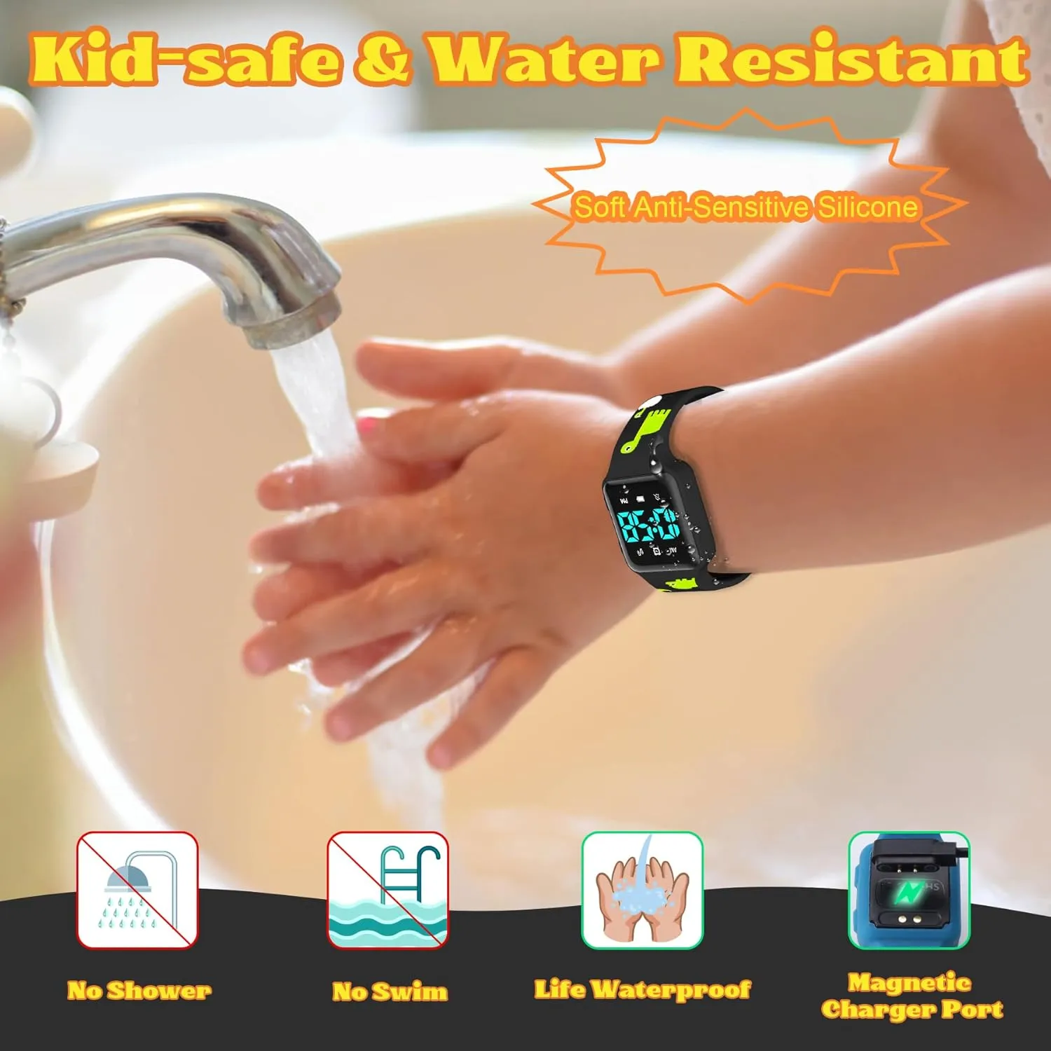 Boys & Girls Ages 2-9 Potty Training Watch for Toddlers & Kids with sexism flock Countdown, Flashing Lights, Fun Music or Vibration Alerts - Waterproof Interactive Toilet Training Reminder for 