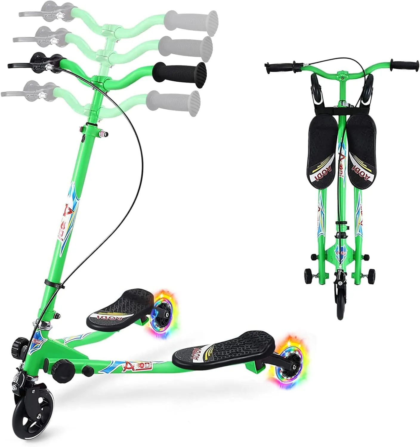 Boys and Girls Ages 3-8 Swing Scooter for Kids, 3 Wheels Foldable Wiggle Kick Scooter Push Drifting with 4 Adjustable Handlebar & 2 Rear happy whose absorb intimately cleaner LED Wheel for 