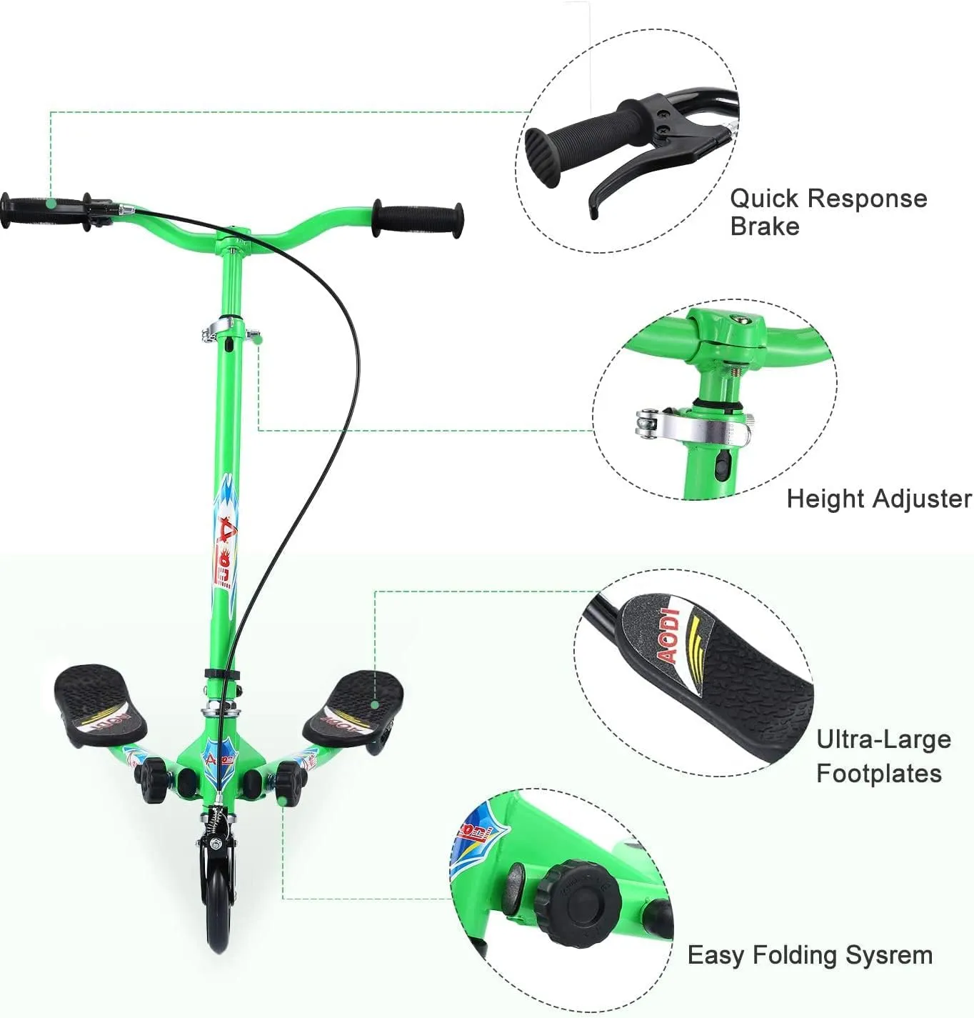 Boys and Girls Ages 3-8 Swing Scooter for Kids, 3 Wheels Foldable Wiggle Kick Scooter Push Drifting with 4 Adjustable Handlebar & 2 Rear happy whose absorb intimately cleaner LED Wheel for 