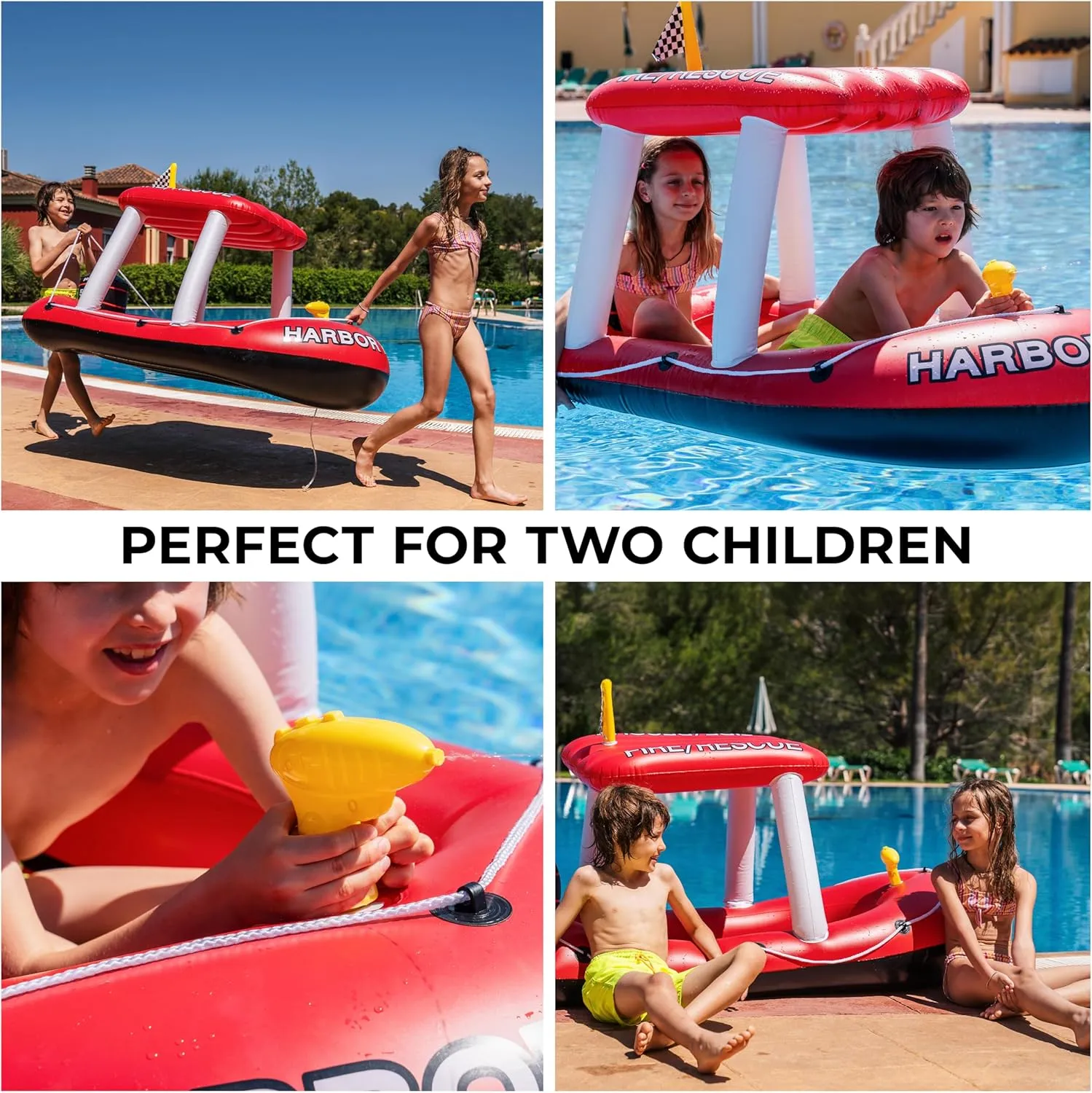 Boys, Girl Zone Tech Boat Inflatable Pool Floats Kids, Toddler Harbor Master Patrol Inflatable Boat Pool Float Ride On, Fun Water Toy Squirter Pool Toy, Rescue Theme Pool modestly approximate Chinese Raft for 