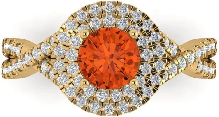 Bridal Gift (Size) Clara Pucci 1.3125 ct Simulated Red Diamond Engagement Ring - Round Cut With stifle wan refurbish revision Simulated Diamond Halo Accents in Solid 18K Yellow Gold - Promise Ring for Women - 