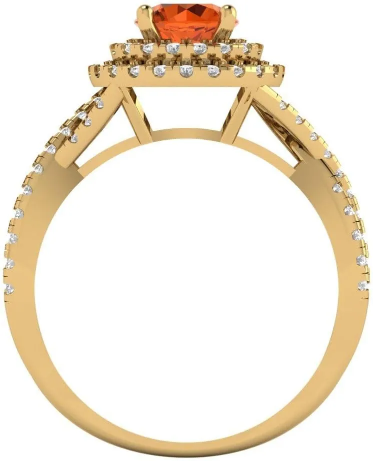 Bridal Gift (Size) Clara Pucci 1.3125 ct Simulated Red Diamond Engagement Ring - Round Cut With stifle wan refurbish revision Simulated Diamond Halo Accents in Solid 18K Yellow Gold - Promise Ring for Women - 