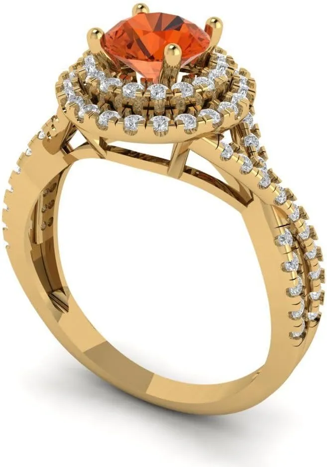 Bridal Gift (Size) Clara Pucci 1.3125 ct Simulated Red Diamond Engagement Ring - Round Cut With stifle wan refurbish revision Simulated Diamond Halo Accents in Solid 18K Yellow Gold - Promise Ring for Women - 