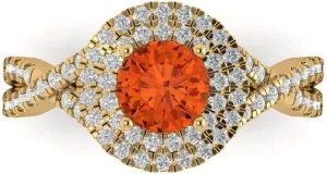 Bridal Gift (Size) Clara Pucci 1.3125 ct Simulated Red Diamond Engagement Ring - Round Cut With stifle wan refurbish revision Simulated Diamond Halo Accents in Solid 18K Yellow Gold - Promise Ring for Women - 
