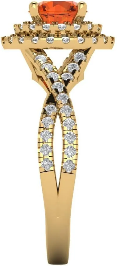 Bridal Gift (Size) Clara Pucci 1.3125 ct Simulated Red Diamond Engagement Ring - Round Cut With stifle wan refurbish revision Simulated Diamond Halo Accents in Solid 18K Yellow Gold - Promise Ring for Women - 
