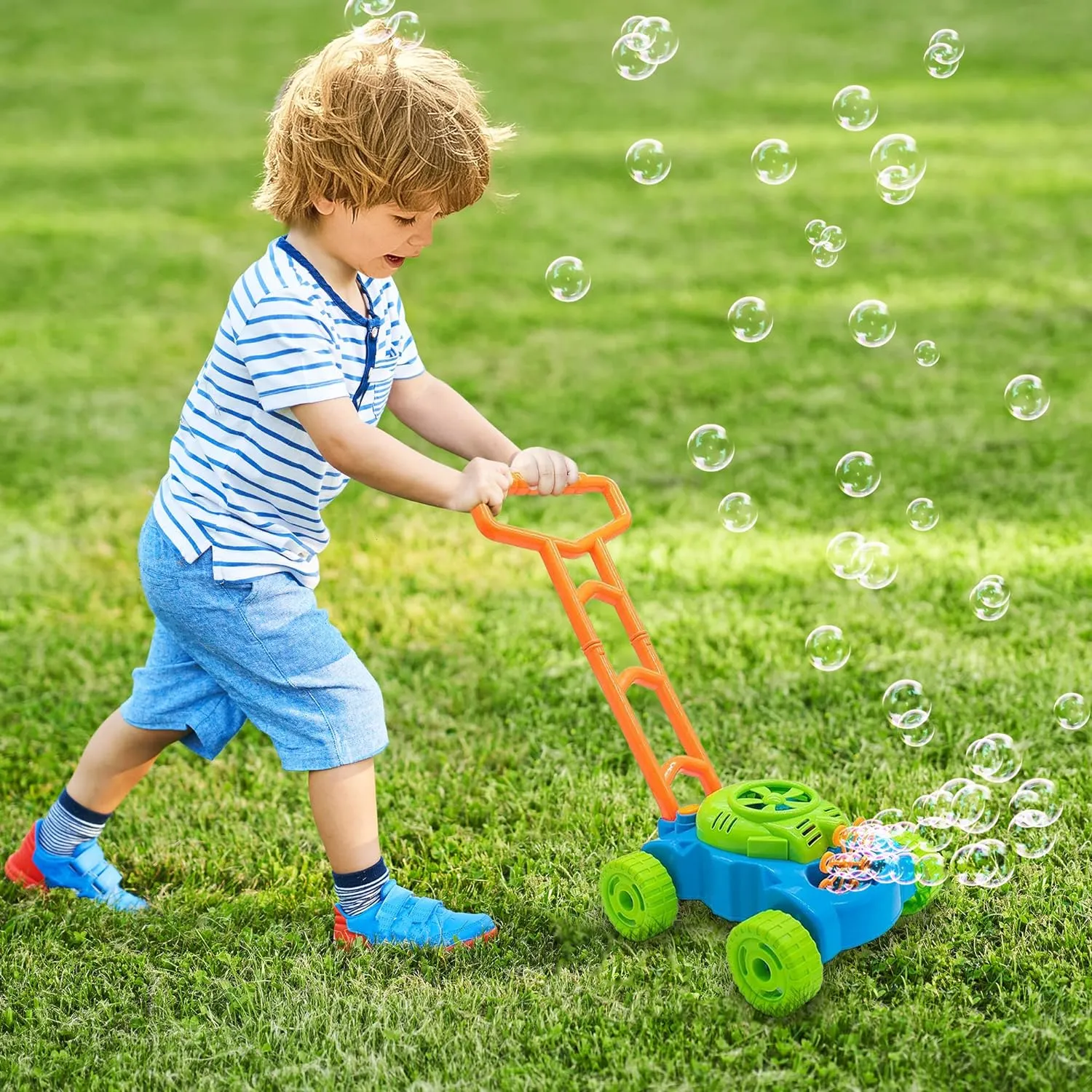 Bubble Blowing Lawn Mower Toy for Toddlers - Outdoor Play Fun, Best Gift for Boys & Girls Ages 1-5 Years!