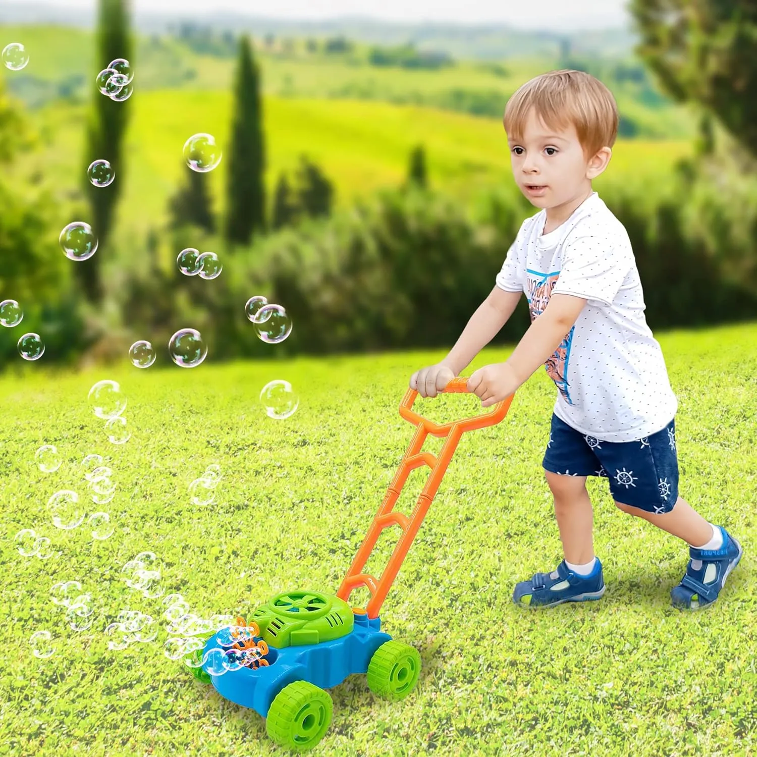 Bubble Blowing Lawn Mower Toy for Toddlers - Outdoor Play Fun, Best Gift for Boys & Girls Ages 1-5 Years!