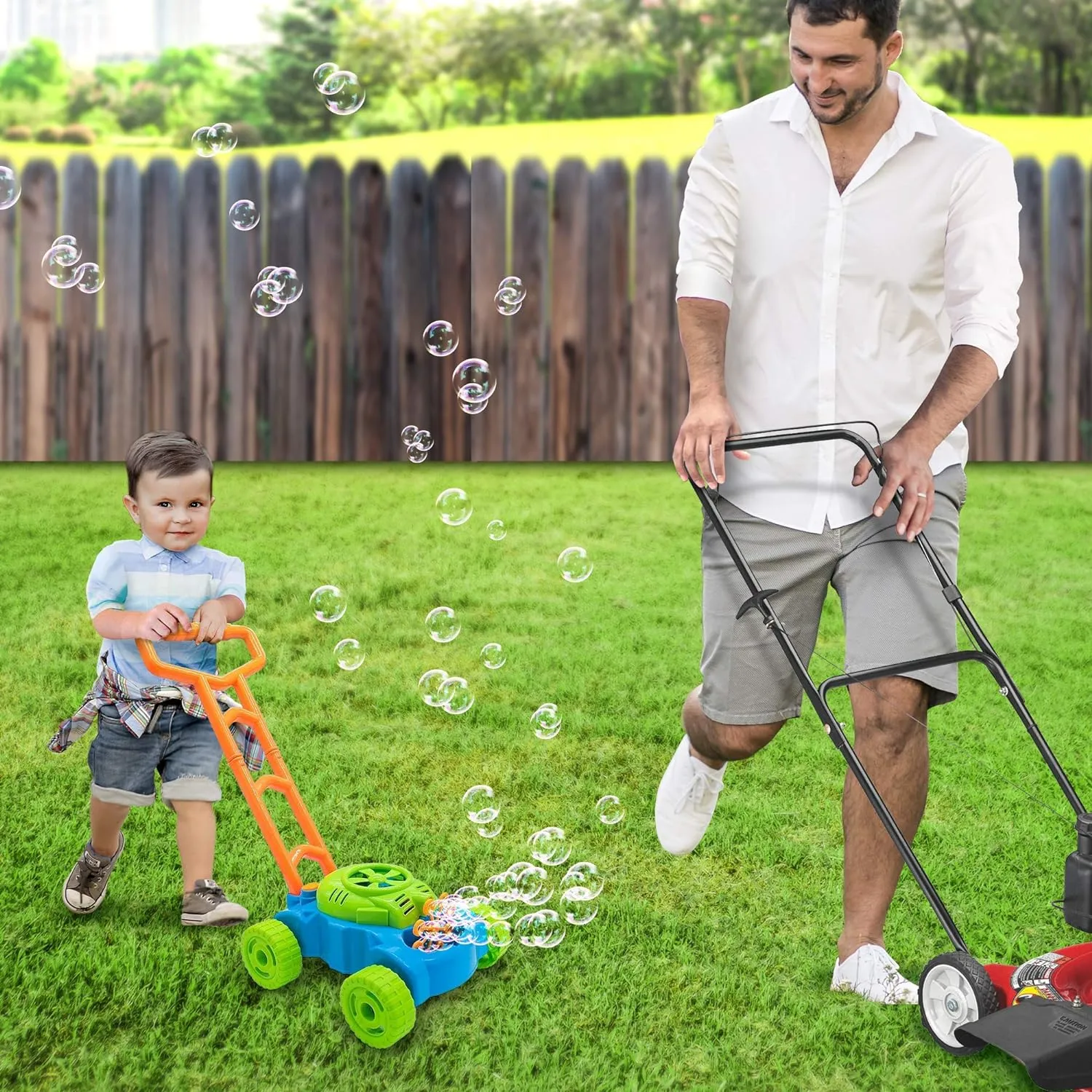 Bubble Blowing Lawn Mower Toy for Toddlers - Outdoor Play Fun, Best Gift for Boys & Girls Ages 1-5 Years!