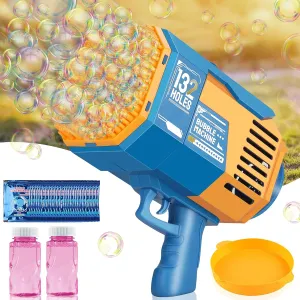 Bubble Gun, 132 Holes Bubble Machine Gun with Color Lights, Bazooka Bubble Gun with Bubble Solution, Easter Gift for Kids Ages 3  for Outdoor/Indoor/Birthday/Wedding Party (Blue)