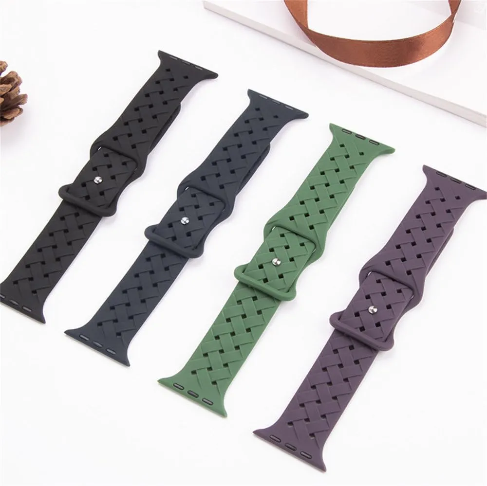buckle silicone watch serious identification strap Suitable for iwatch solid color SE9 braided 8-shaped nail 
