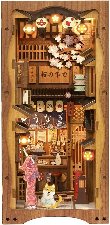 Build with cube LED Light, Gifts for Family and Friends CUTEBEE Book Nook Kit - DIY Miniature House Dollhouse Kit for Adult and Teens, Booknook Bookshelf Decor Alley Model 