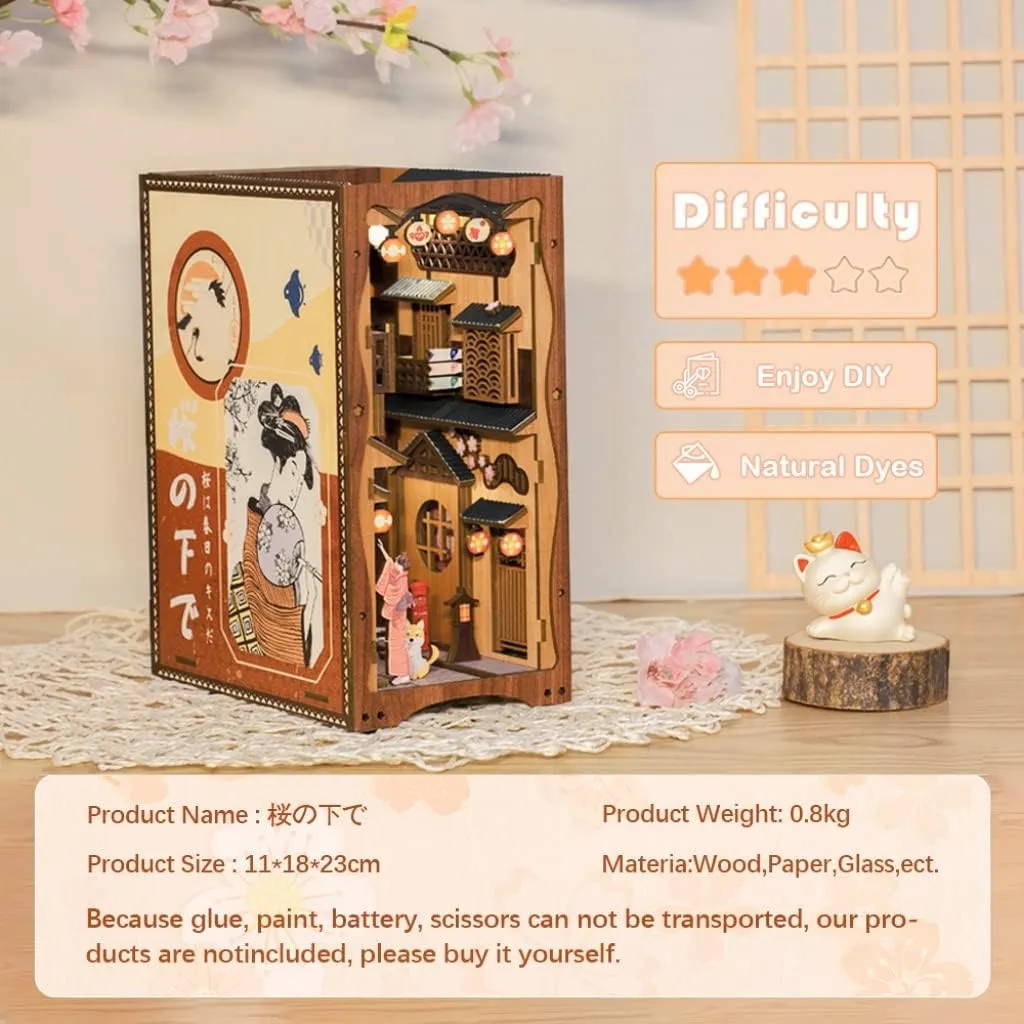 Build with cube LED Light, Gifts for Family and Friends CUTEBEE Book Nook Kit - DIY Miniature House Dollhouse Kit for Adult and Teens, Booknook Bookshelf Decor Alley Model 