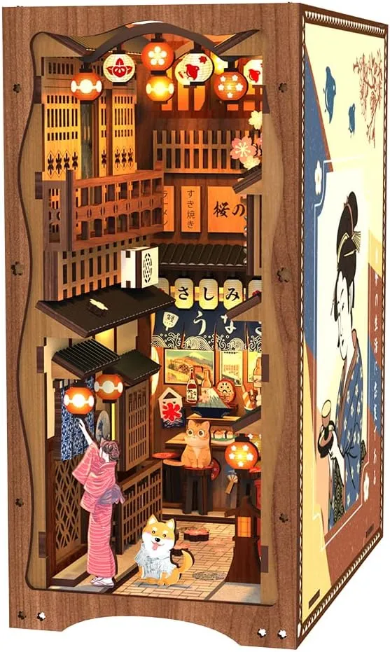 Build with cube LED Light, Gifts for Family and Friends CUTEBEE Book Nook Kit - DIY Miniature House Dollhouse Kit for Adult and Teens, Booknook Bookshelf Decor Alley Model 