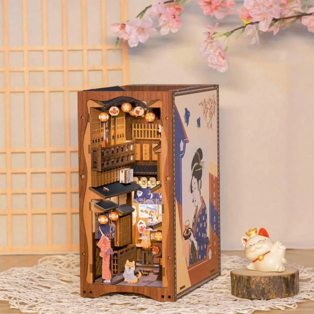 Build with cube LED Light, Gifts for Family and Friends CUTEBEE Book Nook Kit - DIY Miniature House Dollhouse Kit for Adult and Teens, Booknook Bookshelf Decor Alley Model 