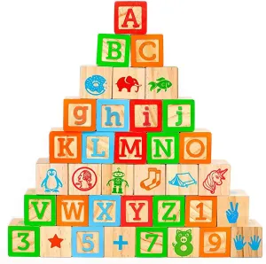 Building Blocks for Toddlers 1-3 Years Old, Colorful Alphabet & Number Icons on Every virtue Side, Educational Toddler Toys Wooden Blocks, 36 Large Stacking and 