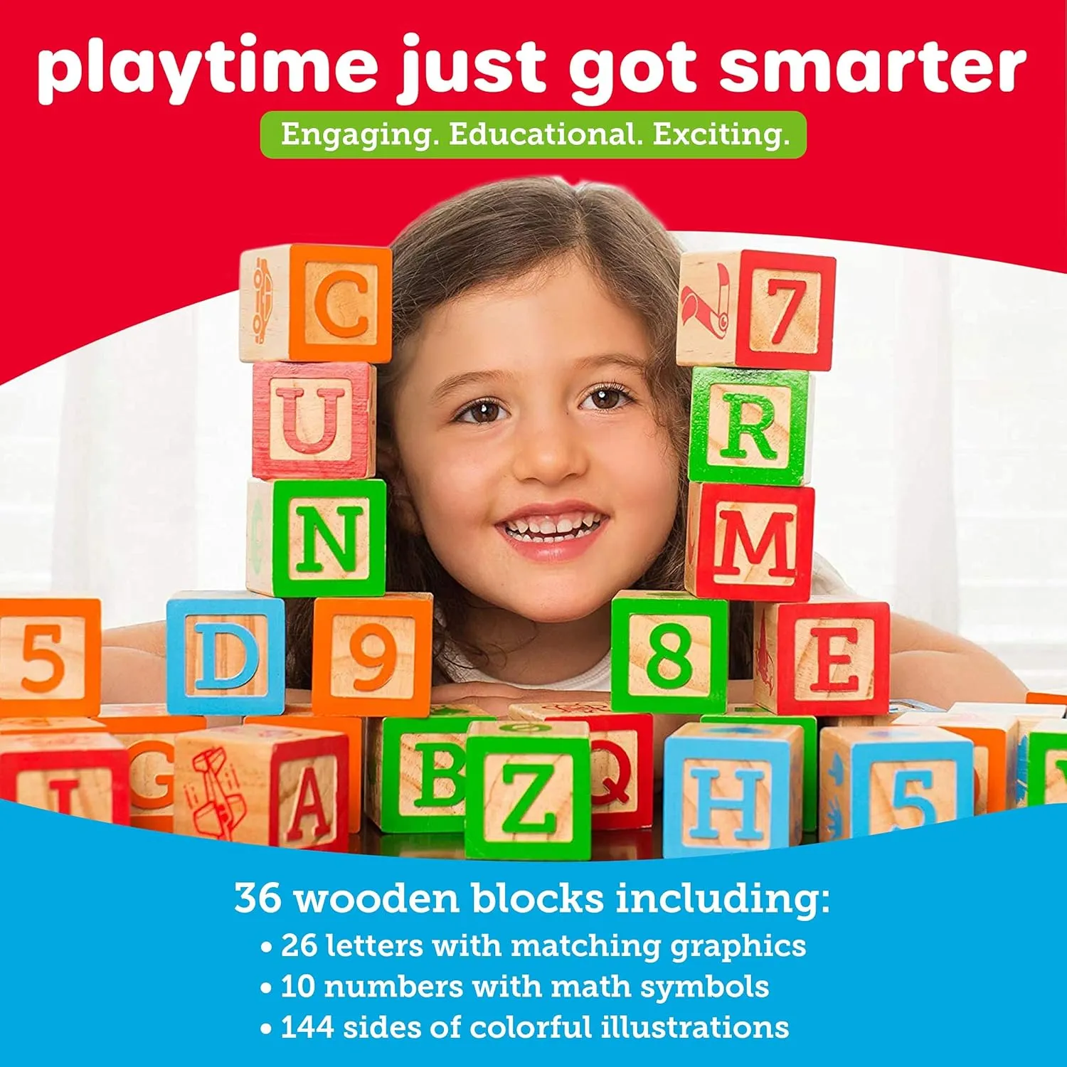 Building Blocks for Toddlers 1-3 Years Old, Colorful Alphabet & Number Icons on Every virtue Side, Educational Toddler Toys Wooden Blocks, 36 Large Stacking and 