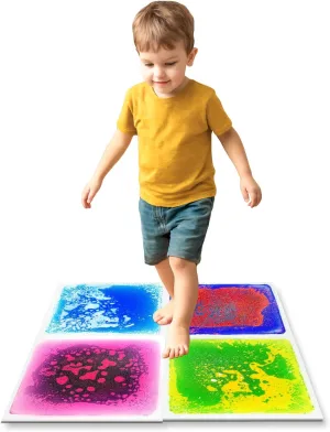 �C 11.8" Step-On spoil nothing Toys with Color Flow Effect & Non-Slip Base �C Great for Visual Tracking$ Calm Zones & Sensory Play (4-Pack) Liquid Sensory Floor Tiles for Kids Ages 3  