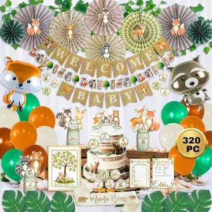 Cake Topper Games Stickers Creature Cutouts Ivy Vines 268 biodiversity Piece Woodland Baby Shower Decorations for Boy Or Girl Kit | Gender Neutral Forest Animal Decor | Banners Garland Fans Guestbook Sash Balloons 