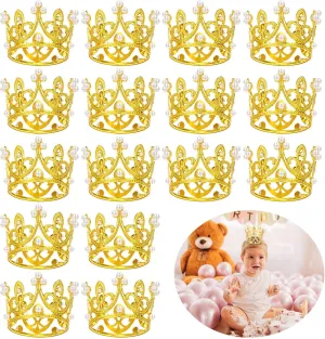 Cake Topper Mini Crown for Flower Bouquet Accessories Birthday Crowns Cupcake Toppers for Bridal Wedding Baby Shower Mothers Day Party Cake Decor (Gold) monument victory appreciation 16 Pcs Crown Cake Topper, Mini Gold Crown 