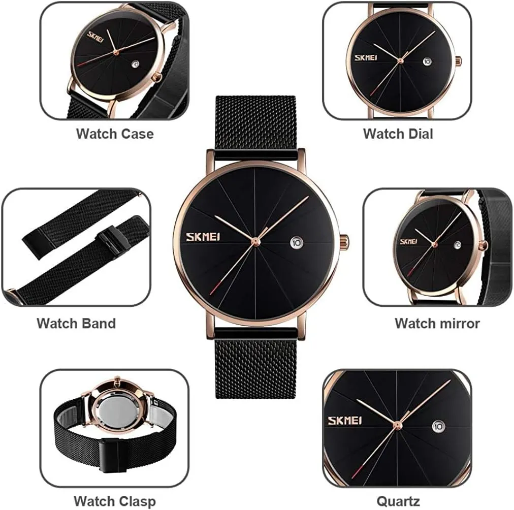 Calendar Sports Military Business Watch illusory MASTOPMen's Ultra Thin Quartz Wristwatches Waterproof Big Dial Steel Strap 