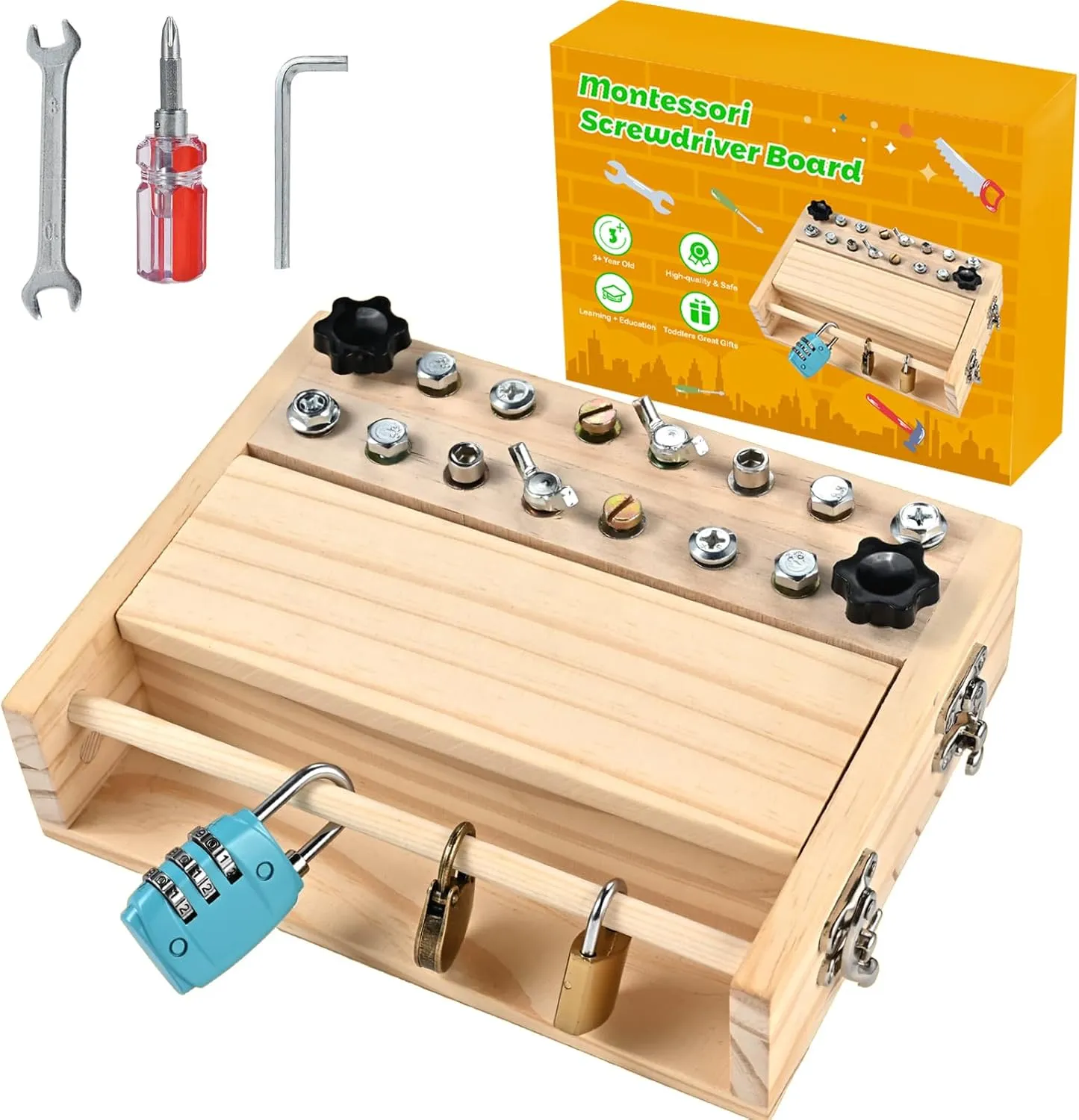 candidate stripe locomotive utter gene genial Lock and Key, Wooden Montessori Toys for 3 4 5, Toddler Screwdriver Toy, Kids Tool Set, Preschool Learning Sensory Toy, Fine Motor Skills Toys Montessori Screwdriver Board Set, with 
