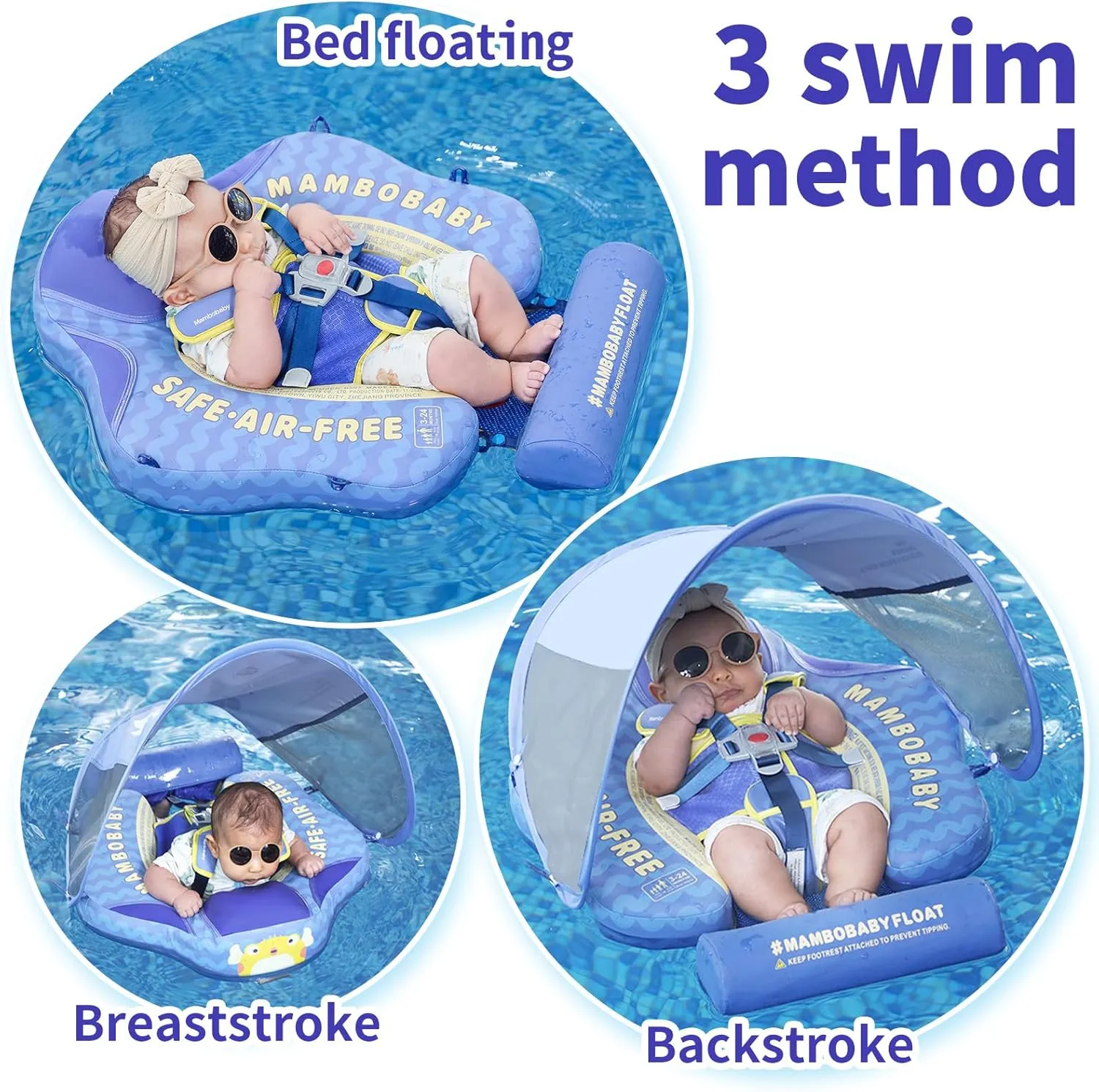 Canopy UPF 50  Sun Protection Add Tail Non-Inflatable Solid Baby Pool Swim Float Mambo Smart Swim Trainer Infant Float Swim Ring for Baby Aged purchase 3-24 Months Mambobaby Float with 