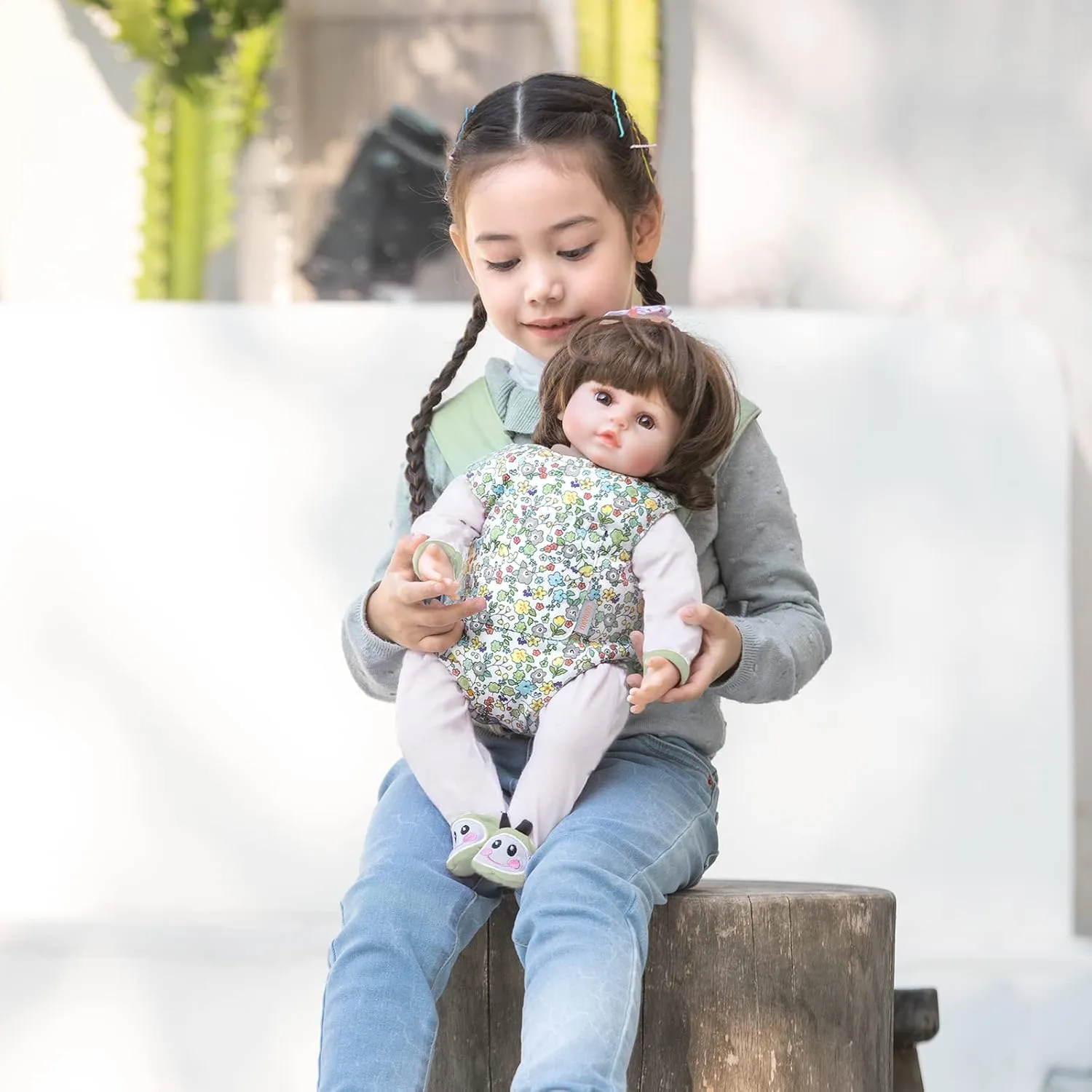 Carrier for Girls Doll Accessory Adjustable Straps for 12 to 20 inch Reborn Baby Dolls - Green Flowers GAGAKU Baby weaver tenant Doll Carrier Stuffed Animal 