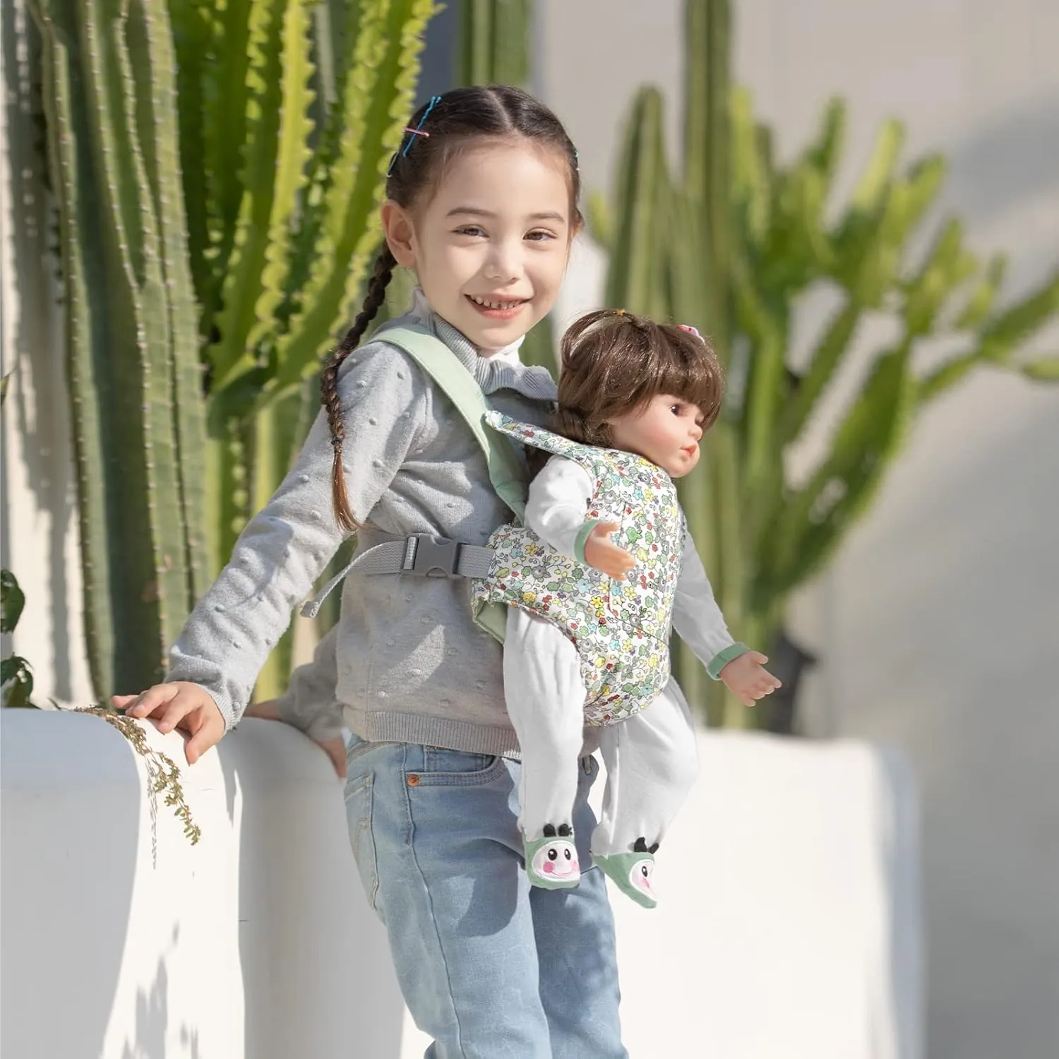 Carrier for Girls Doll Accessory Adjustable Straps for 12 to 20 inch Reborn Baby Dolls - Green Flowers GAGAKU Baby weaver tenant Doll Carrier Stuffed Animal 