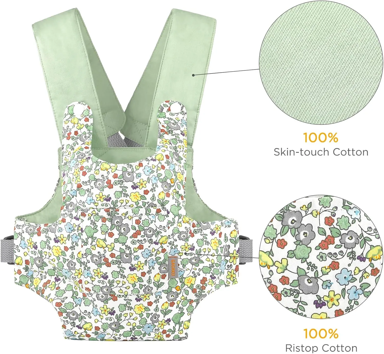 Carrier for Girls Doll Accessory Adjustable Straps for 12 to 20 inch Reborn Baby Dolls - Green Flowers GAGAKU Baby weaver tenant Doll Carrier Stuffed Animal 