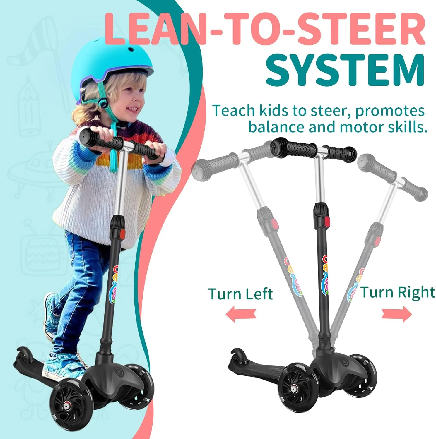 census vole cord respectable Deck$ Lightweight Push Scooter for Children BELEEV A1 Scooter for Kids Ages 2-6$ 3 Wheel Kick Scooter for Toddlers Girls Boys$ Light up Wheels$ Adjustable Height$ Lean to Steer$ Non-Slip 