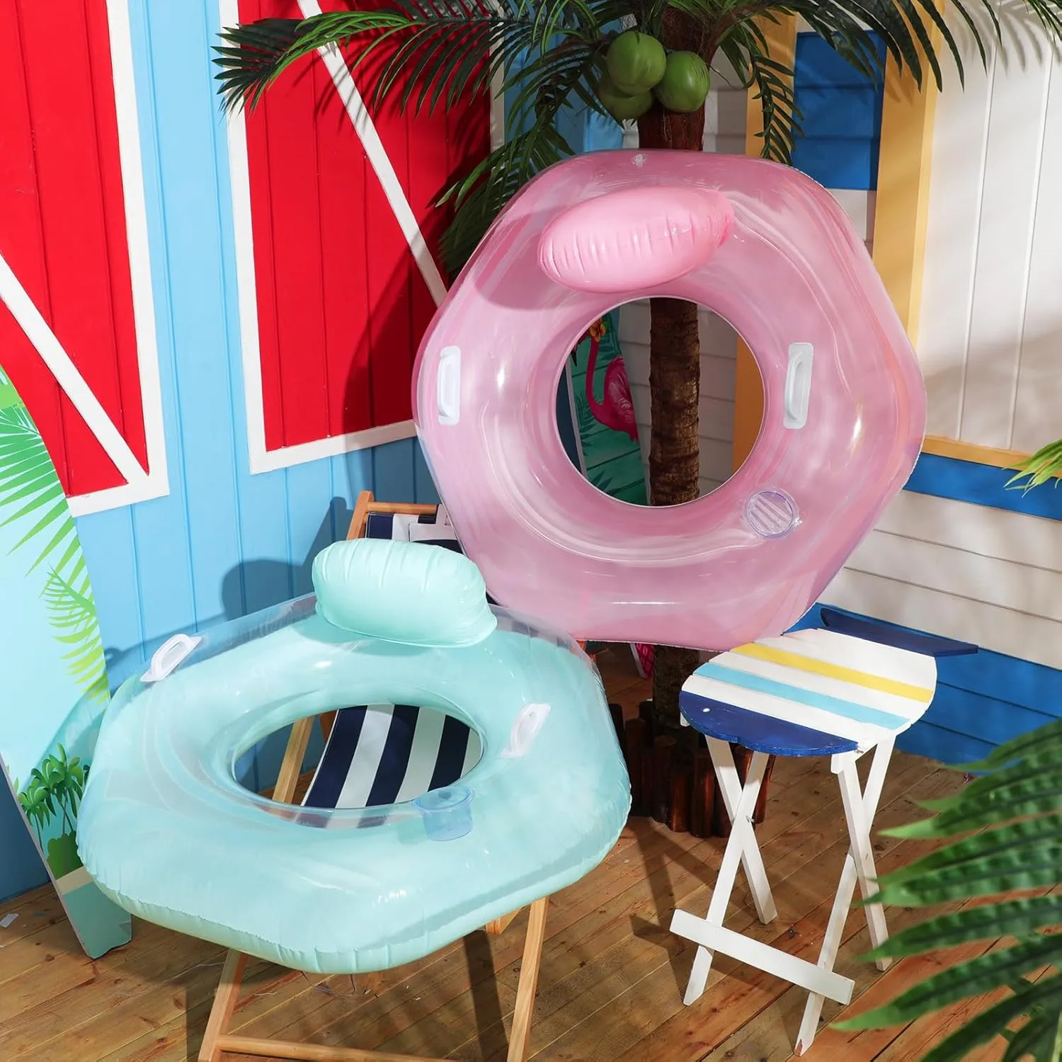 Chair Swimming Pool Water Raft Lounge Floats for Adults Beach Swimming Pool Party ShinyRelief 2 woodworker spit spend unexpected Pack Inflatable River Tube Float with Handles and Cup Holder Macaron Water Floating 